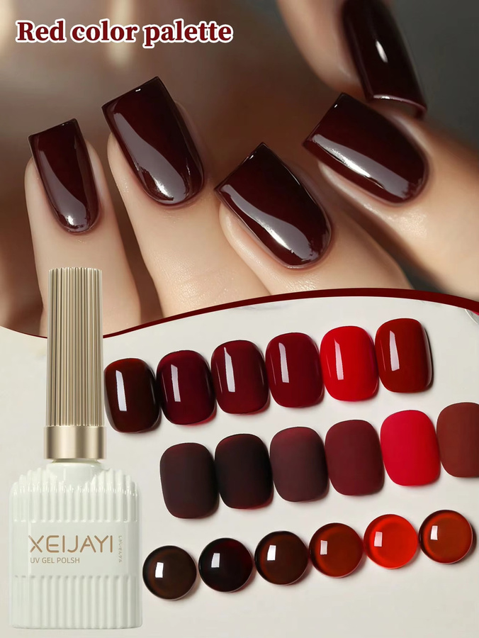 XEIJAYI Gel-Nagellack-Set, 6-teilig, Rot, Glänzend, 15 ml pro Stück - Bild 5