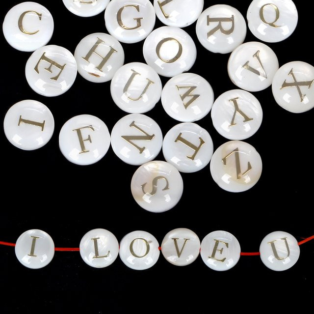 Muschel-Alphabet-Abstandsperlen, 8 mm, weiß, Unisex - Bild 1