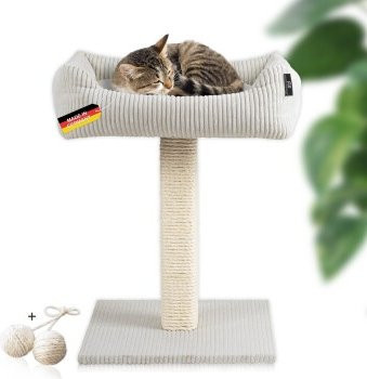 Rohrschneider Katzenbaum Wolly aus Holz mit Katzenbett und integriertem Spielzeug in Beige - Bild 1