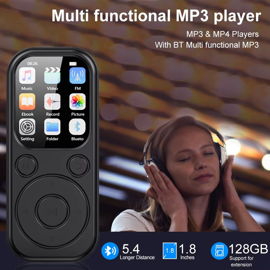 occkic Bluetooth 5.4 MP3-Player Tragbarer Mini Video-Musik-Player mit Bildschirm in Schwarz - Bild 4