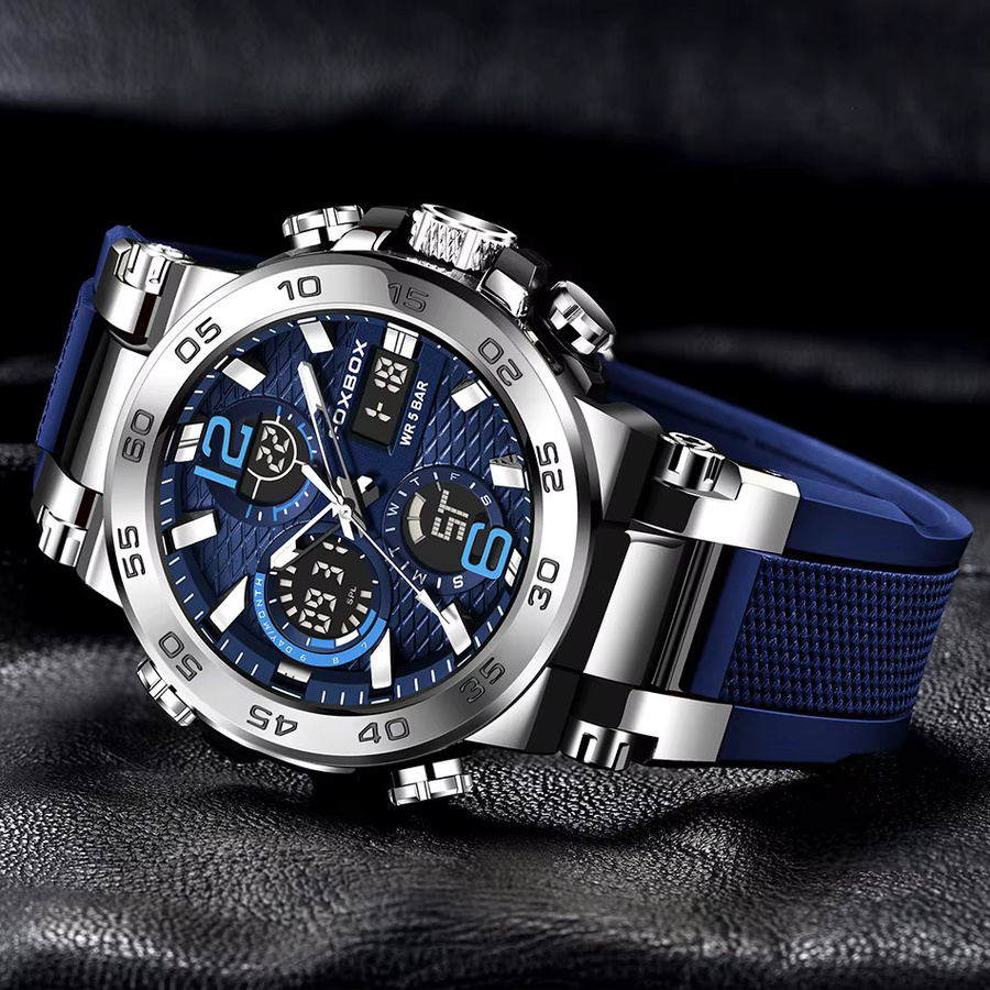 FOXBOX Digitaluhr, Chronograph, Quarz, Blau, Silikon, Herren - Bild 2