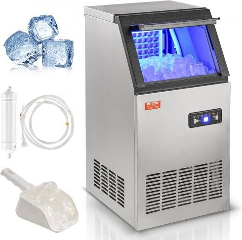 VEVOR Gewerblicher Eiswürfelbereiter mit freistehendem Gehäuse, Silber, 45,4 kg/24h, 45 Eiswürfel - Bild 1