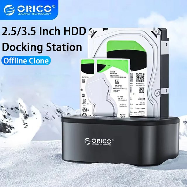 ORICO 2-Bay HDD Dockingstation SATA zu USB 3.0 Externes Festplattengehäuse für 2,5 und 3,5 Zoll HDD/SSD mit Offline-Klonfunktion, Schwarz - Bild 1