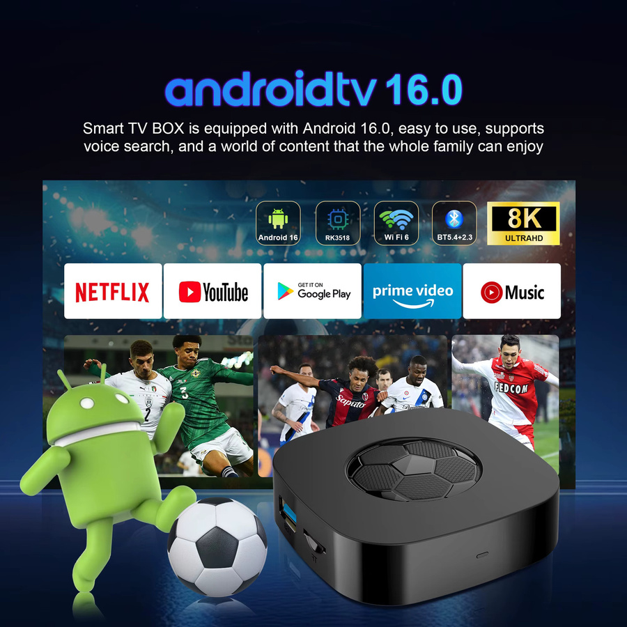 MORTAL T1 Ultra Smart TV Box Android 16 mit 8K HD Streaming, Dual Wifi 2.4G/5.8G und Bluetooth 5.0, Schwarz - Bild 2