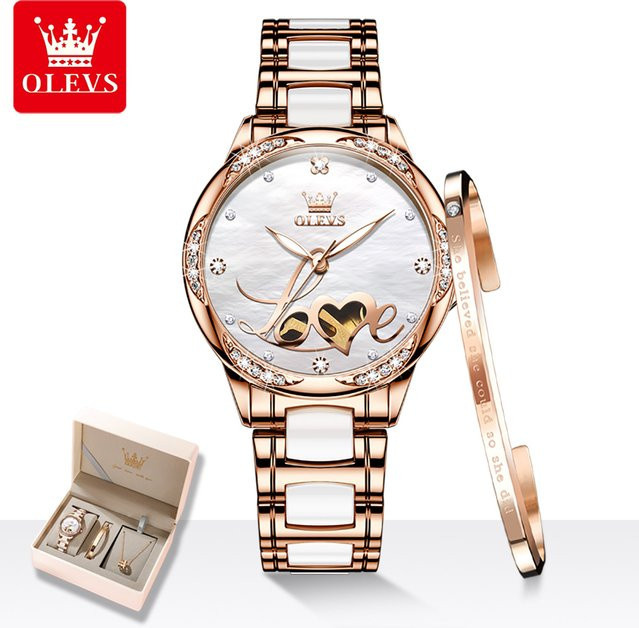 OLEVS Armbanduhr, Automatik, Edelstahl, Roségold, Diamant, Damen - Bild 1
