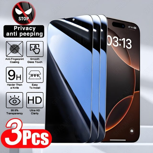 3-teiliges Sichtschutz Panzerglas Set für Apple iPhone 17 16 15 14 13 12 11 Pro Max Plus XR XS in Transparent mit 9H Härte - Bild 1