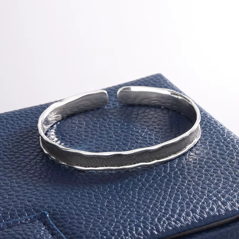 Öffnungsarmband 925 Sterling Silber, Retro Geometrie, Unisex - Bild 2