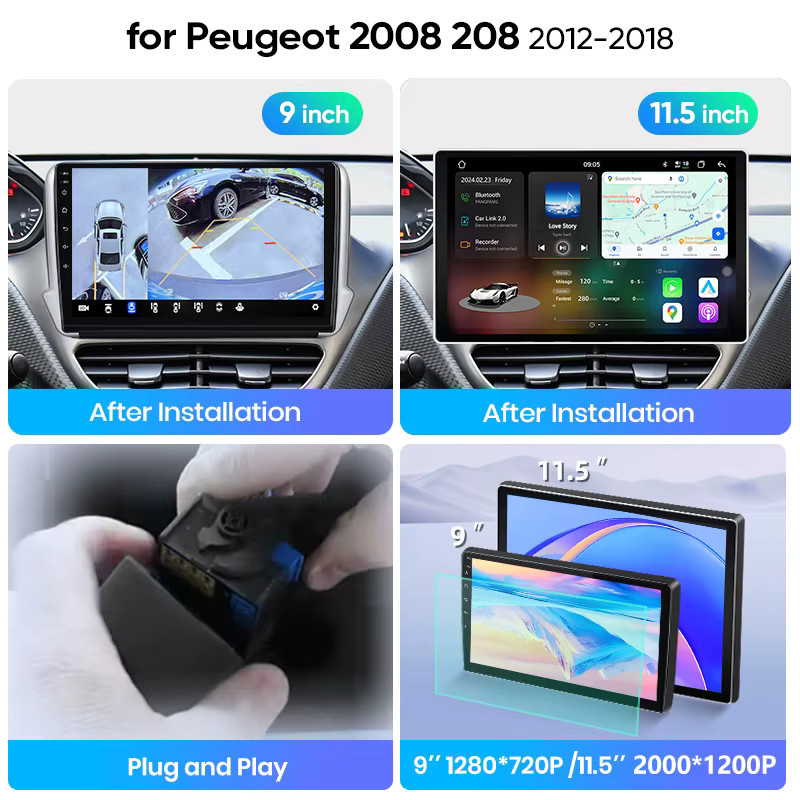 Junsun Android Auto Autoradio mit 10.0 Zoll IPS Touchscreen und Wireless Apple CarPlay für Peugeot 2008 und 208 in Schwarz - Bild 4