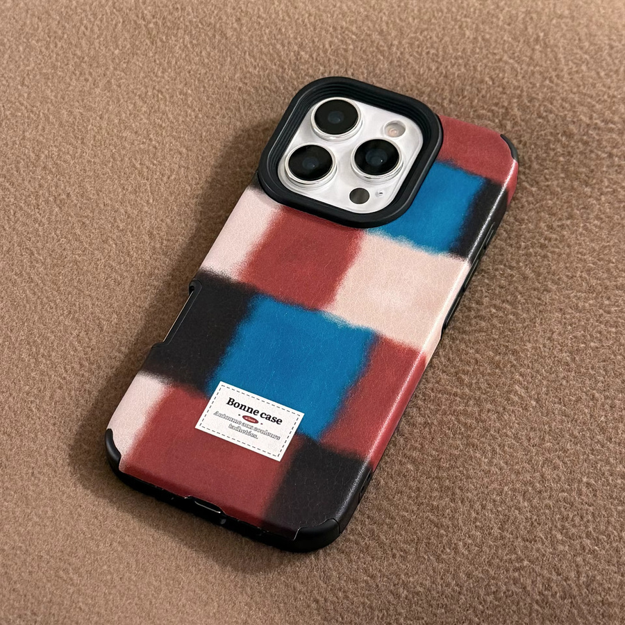 MUQGEW Handyhülle mit Vintage Retro Gittermuster und Ledertextur für iPhone 11 bis iPhone 17 Pro Max Plus, stoßfest, Multicolour - Bild 2