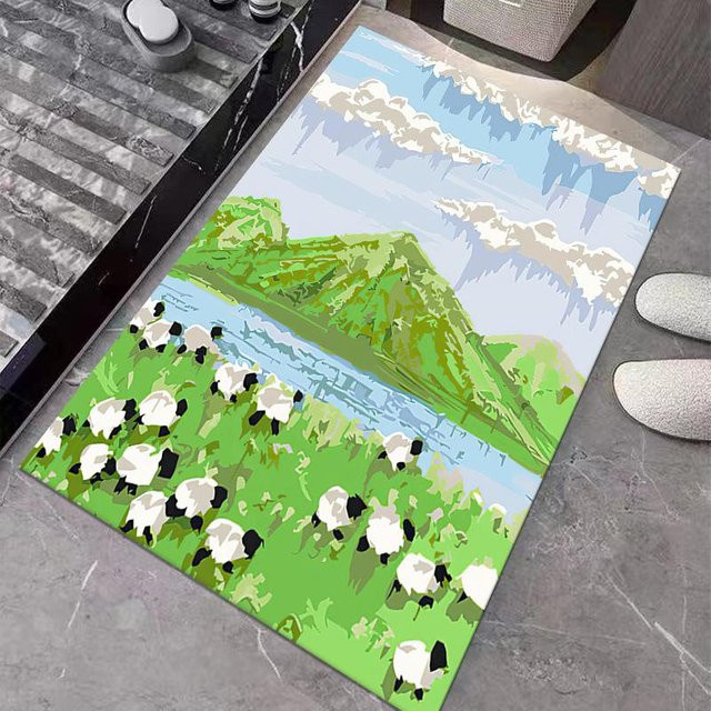 Rutschfeste Kieselgur Fußmatte mit 3D Ölgemälde-Tierdesign von Yiran Furniture, saugfähig und maschinenwaschbar, B/B: 80 x 50 cm - Bild 1