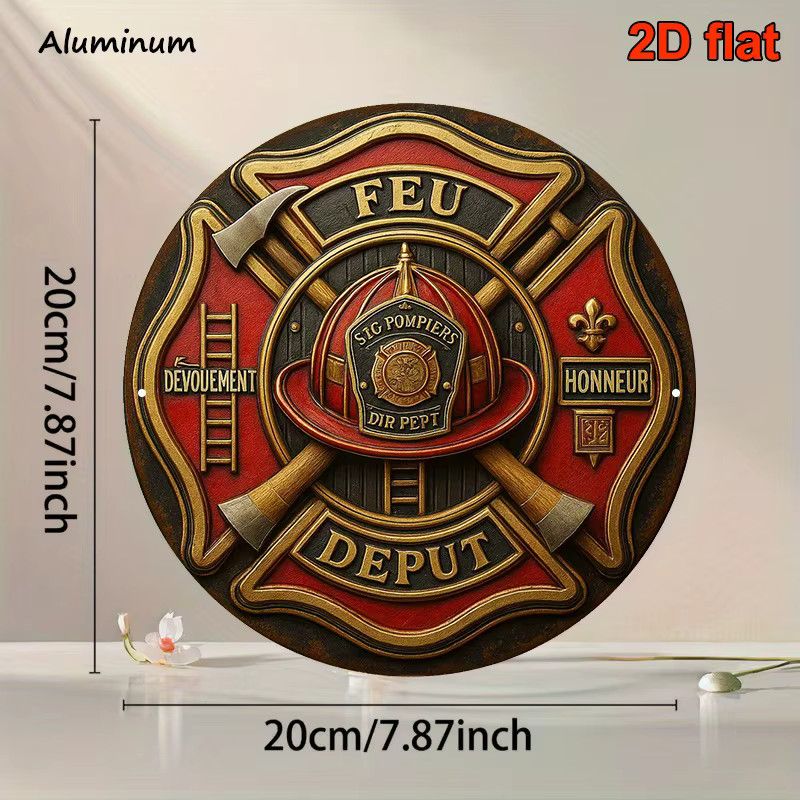 Potdemiel Rundes Aluminiumschild Feuerwehrmann-Abzeichen Vintage-Dekoration Durchmesser: 20,32 cm - Bild 2