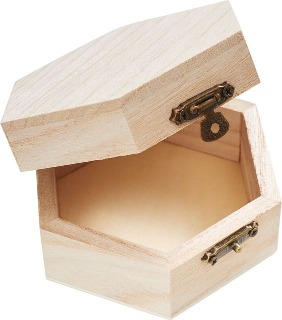 VBS Holzkästchen aus Kiefernholz, 6-eckig, Elfenbein, B/T/H: 10,0 x 10,0 x 5,0 cm - Bild 1