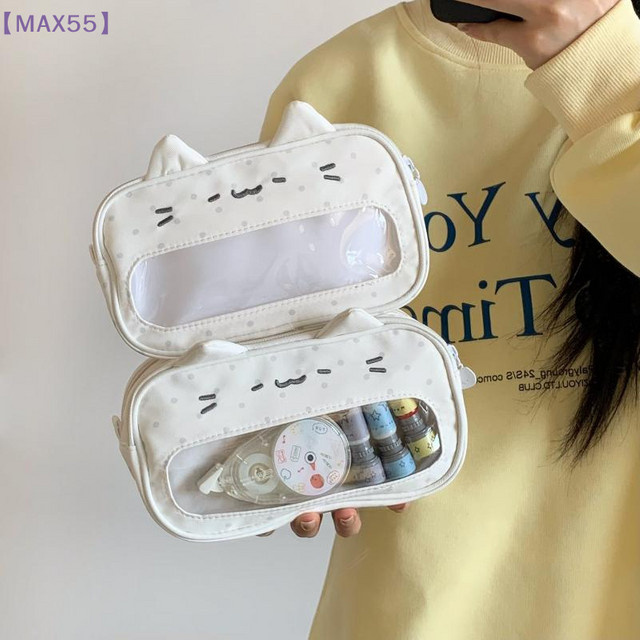 Wave Point Kitten Schreibwaren-Tasche mit transparentem Fenster und großem Fassungsvermögen, weiß - Bild 1
