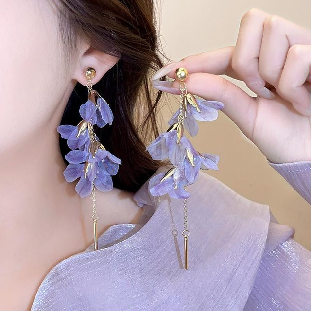 Ohrringe Blumen, Quasten, violett, Damen - Bild 1