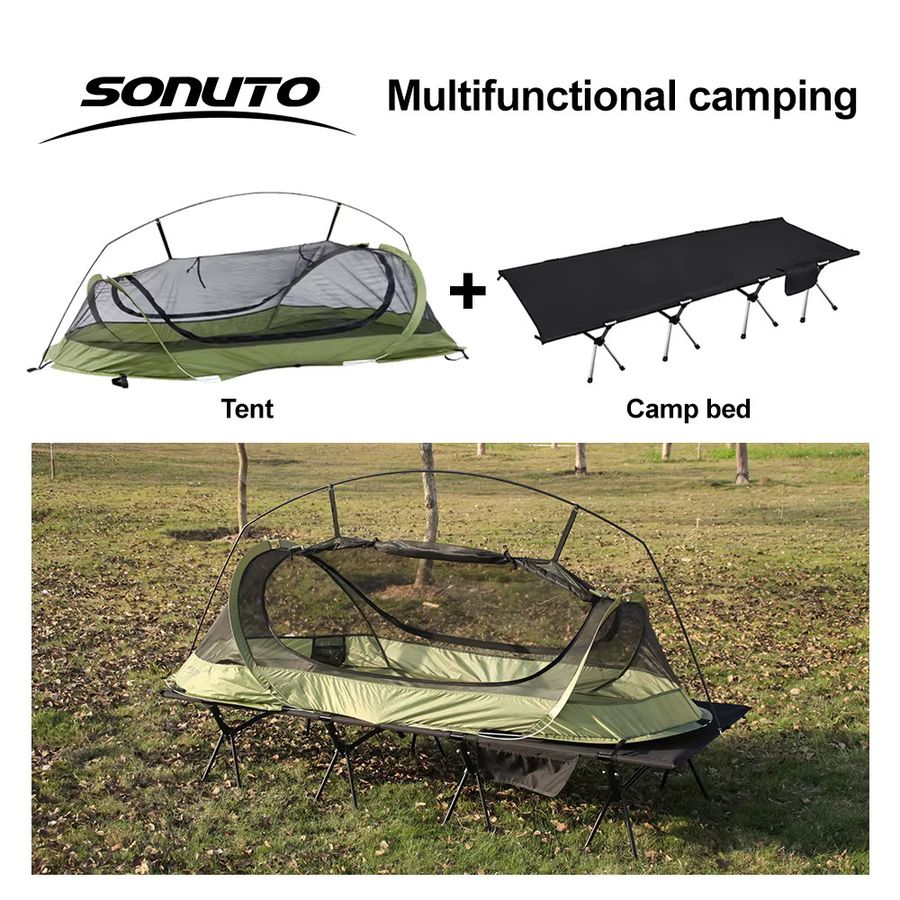 Sonuto Campingbett aus Aluminiumlegierung, Armeegrün, B/T/H: 210 x 80 x 30 cm - Bild 3