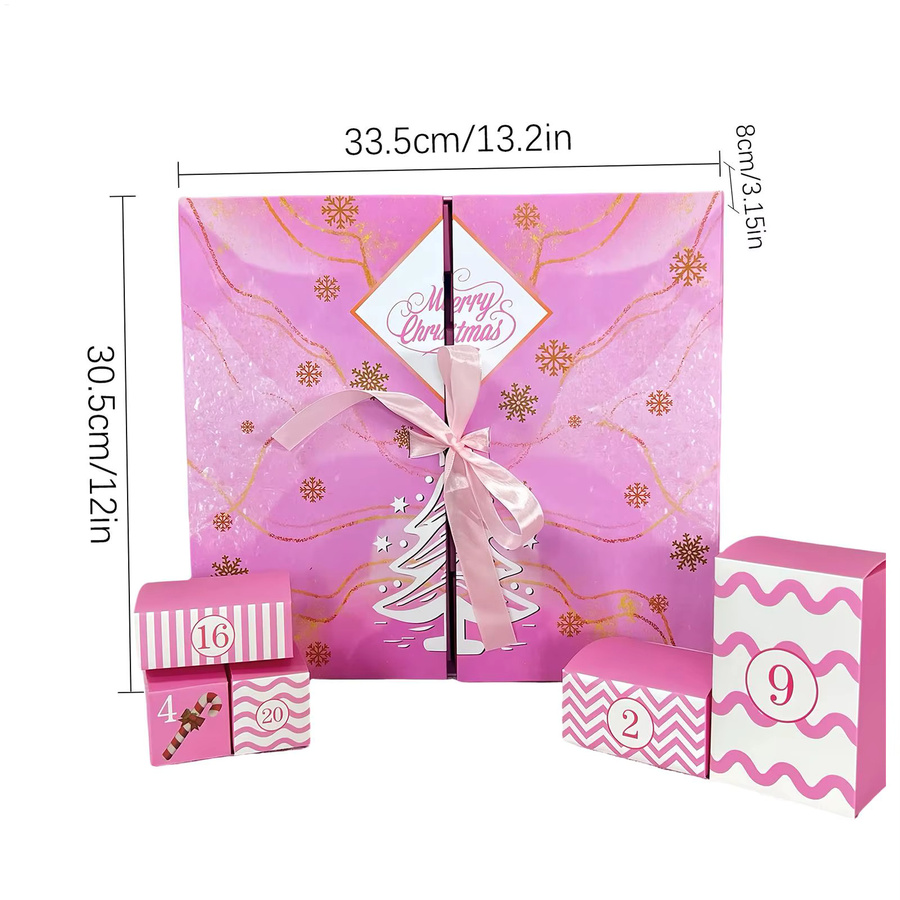 24Day Adventskalender Geschenkbox Rosa DIY Weihnachtskalender aus Papier B/T/H: 33,5 x 30,5 x 24,0 cm - Bild 3
