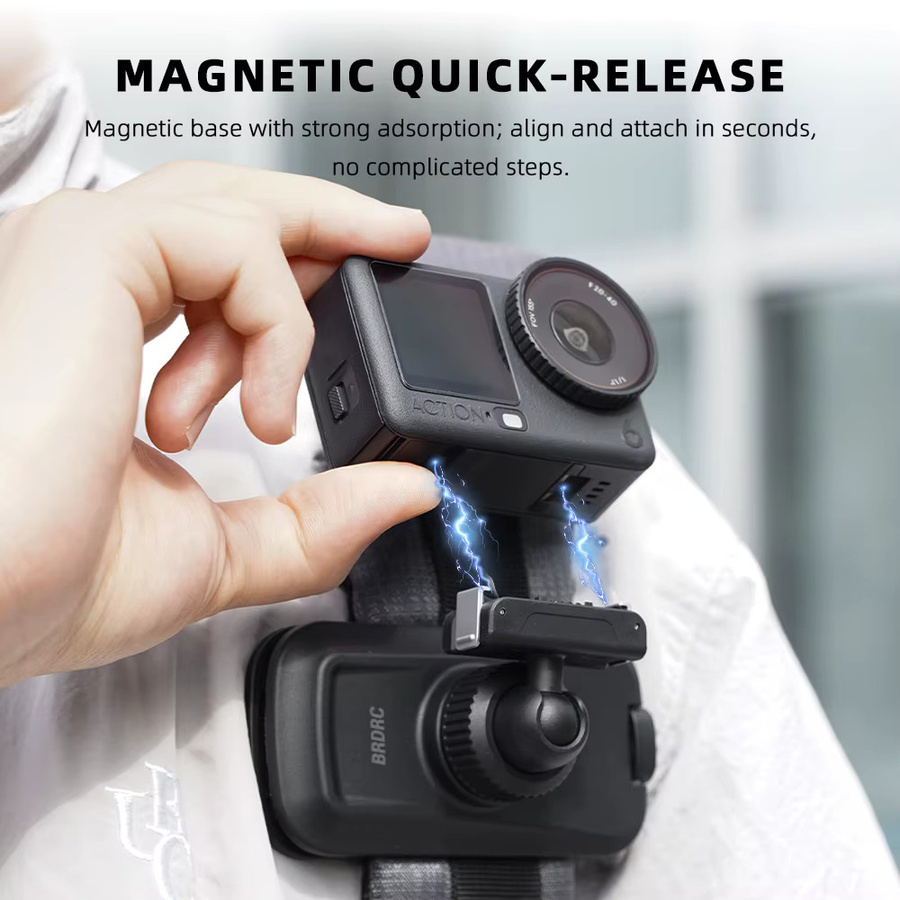 BRDRC Magnetischer Rucksack-Clip für DJI Action 6/5 Pro/4 Kamera-Zubehör, 360 Grad drehbarer Schnellwechsel-Adapter, Schwarz - Bild 3