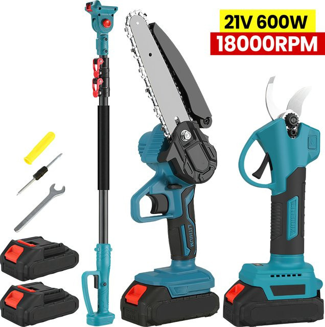 3-in-1 Akku-Hochastschere mit 2m Verlängerungsstange und 6 Zoll Kettensäge als Gartentrimmer für Makita 18V LXT Akkus - Bild 1