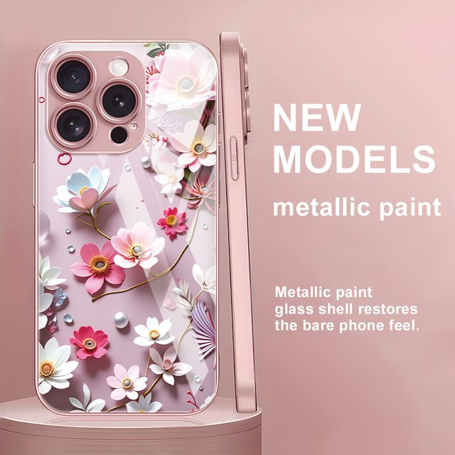 Caynes Handyhülle aus gehärtetem Glas mit mehrfarbigen Blumen für iPhone 11 bis iPhone 17 Pro Max, stoßfest und luxuriös - Bild 1