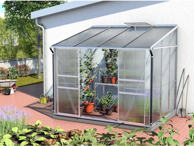 Vitavia Anlehn-Gewächshaus Ida 5200 in Silber mit Aluminiumrahmen, 4 mm Polycarbonat-Dachplatten und Doppelschiebetür - Bild 1