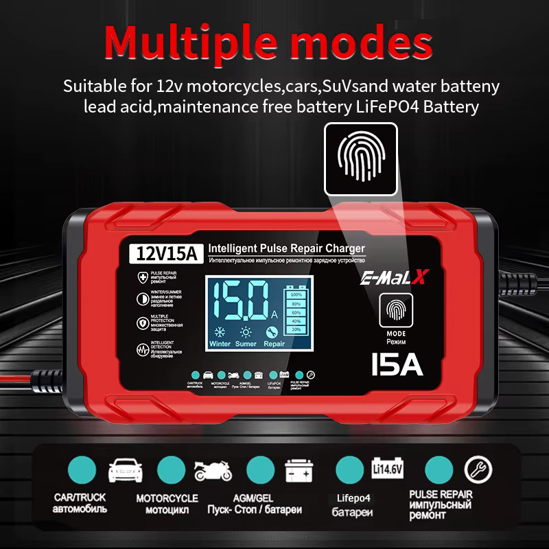 Smart Pulse Reparatur Ladegerät für LiFePO4, Blei-Säure, AGM und GEL Batterien, 14,6 V 15A, Farbe: Rot - Bild 2