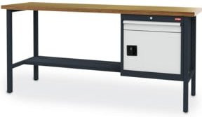 STIER Werkbank mit 1 Schublade und 1 Tür in Grau und Mehrfarbig, B/T/H: 200 x 60 x 96 cm - Bild 1