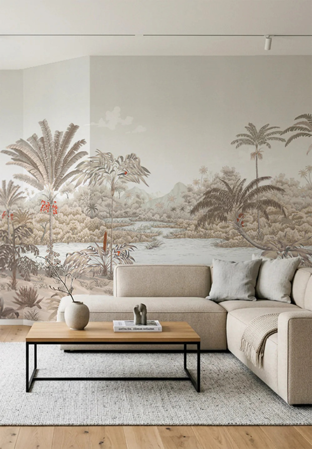 Isidore Leroy Mural Riviere des Parfums Sepia Wandtapete in Beige mit Naturmotiv, Breite: 330 cm, Höhe: 50 cm - Bild 1
