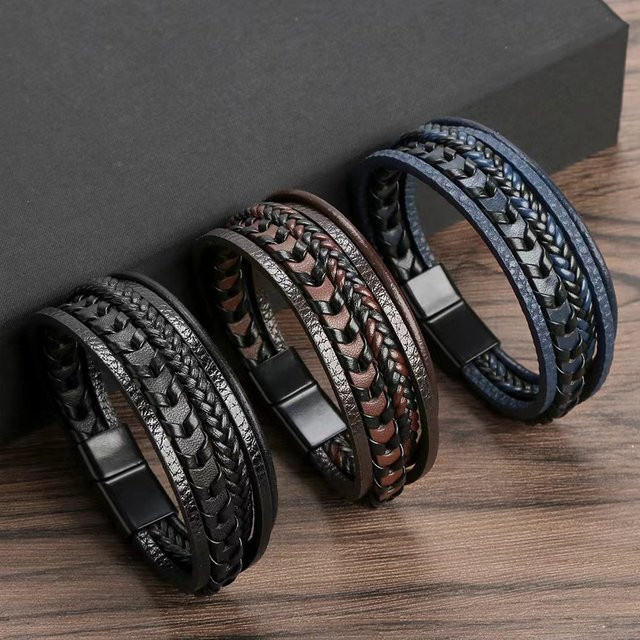 Armband Herren, mehrschichtiges Leder, geflochten, Magnetische Schnalle - Bild 1