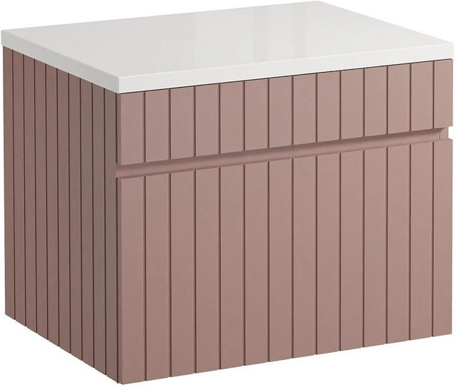 Vente-unique Waschbeckenunterschrank Satara in Puderrosa mit Streifen-Optik, Breite: 60 cm - Bild 1