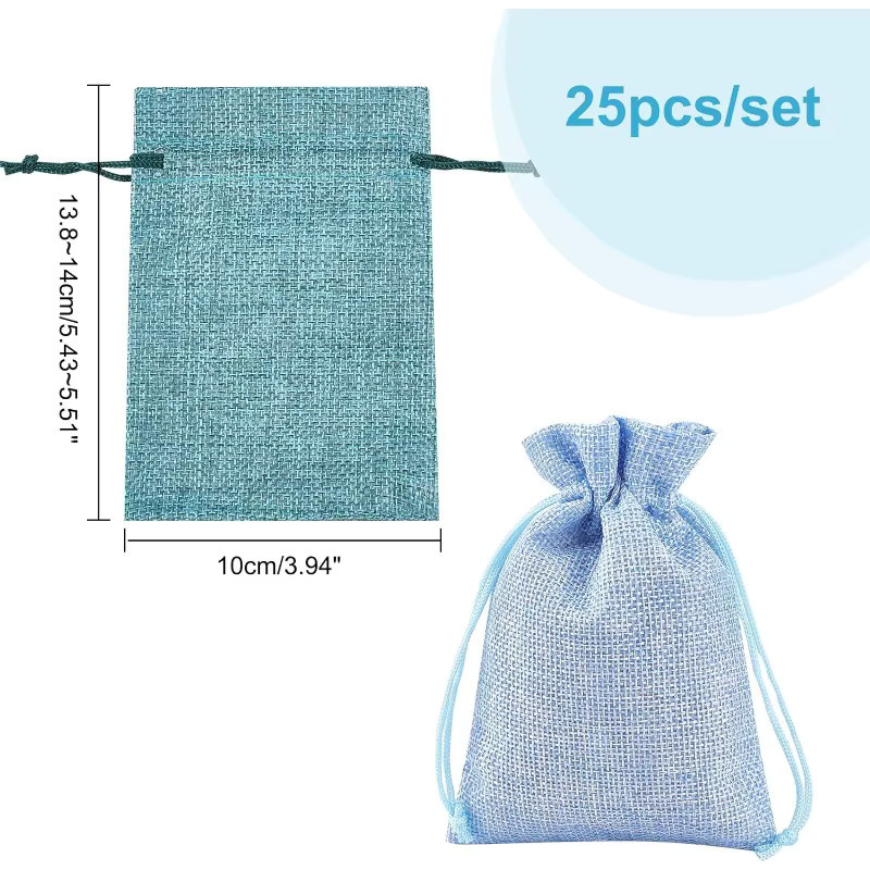 25 Stück Sackleinen-Verpackungsbeutel mit Kordelzug in Blau als Geschenktüten für Süßigkeiten oder Ostern - Bild 5