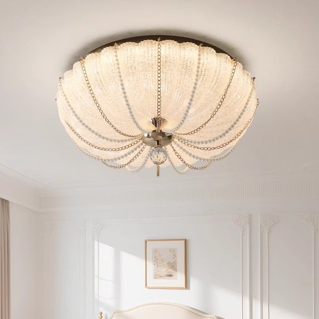 SaloEElaitte LED-Deckenleuchte aus Kristall und Metall in Gold/Messing, dimmbar, warmweiß, rundes Design für Wohnzimmer und Schlafzimmer - Bild 1