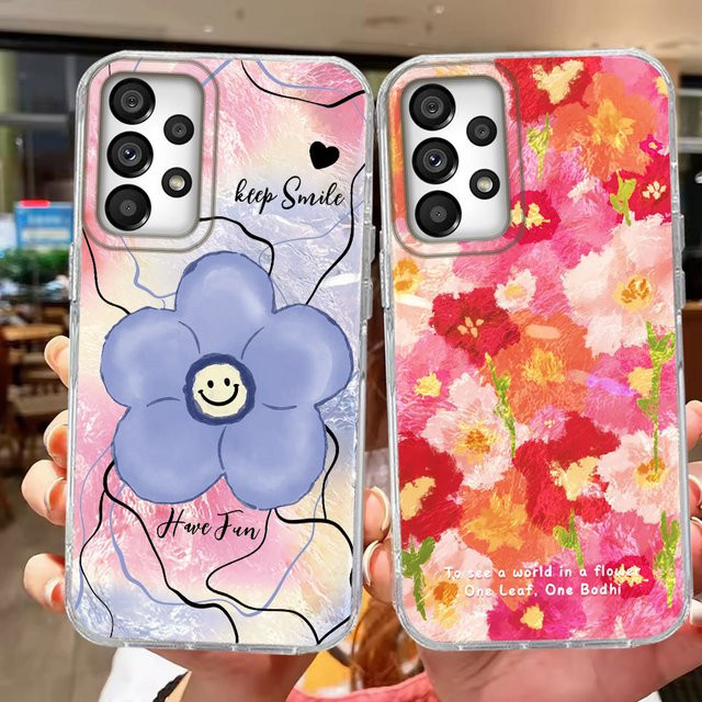 Samsung Galaxy Handyhülle mit rosa Blumen und Mädchen-Design für Android-Modelle - Bild 1