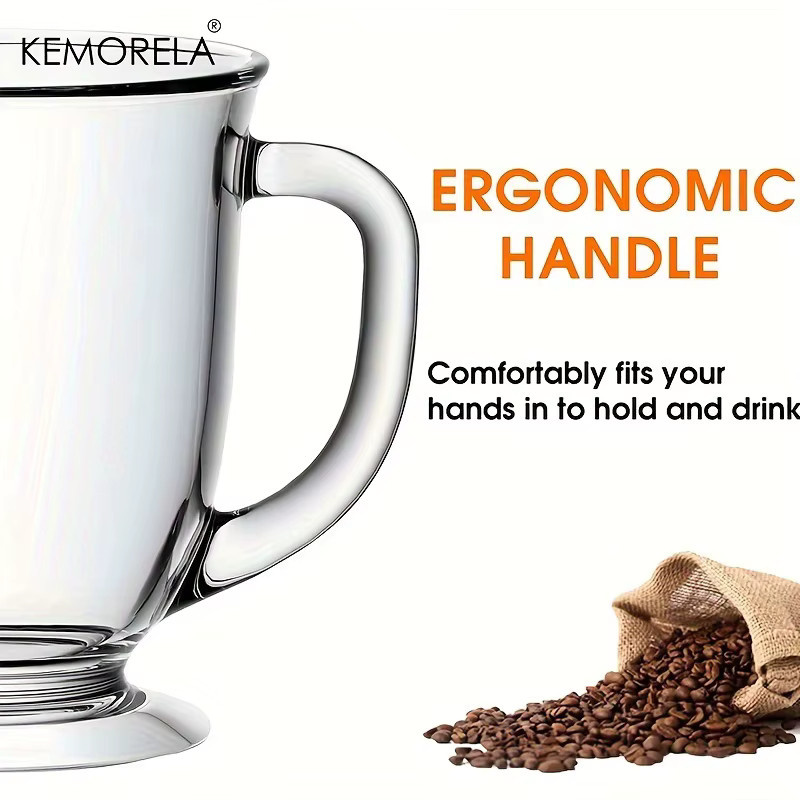 KEMORELA Transparente Kaffeetasse aus Glas mit Griff für Cappuccino, Milch, Tee oder Saft - Bild 4