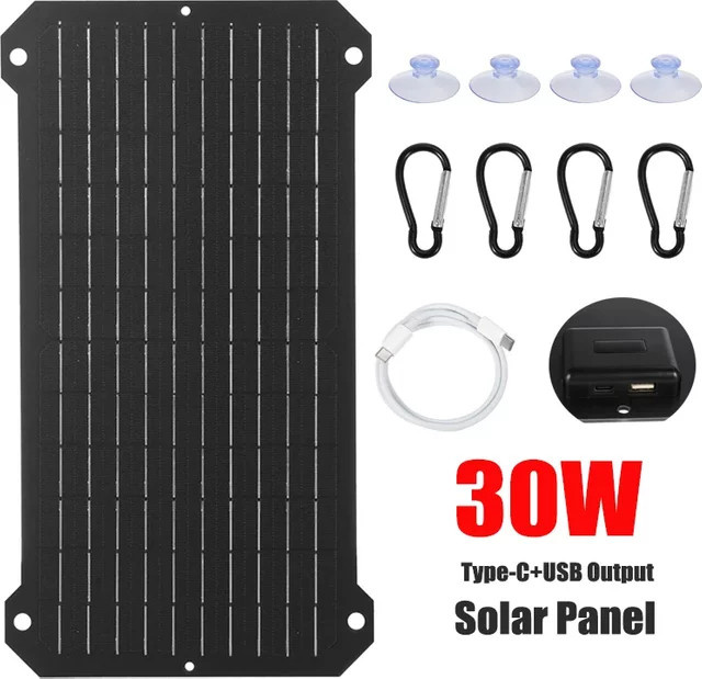 Luxuglow Tragbares 30W Solarpanel mit USB-A und USB-C Ausgang in Schwarz für Camping und Outdoor - Bild 1
