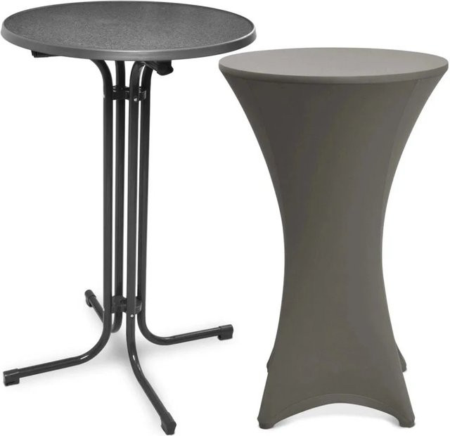 Beautissu Bellini Stehtisch Grau mit Stella Stehtischhusse Anthrazit, Durchmesser: 70 cm - Bild 1