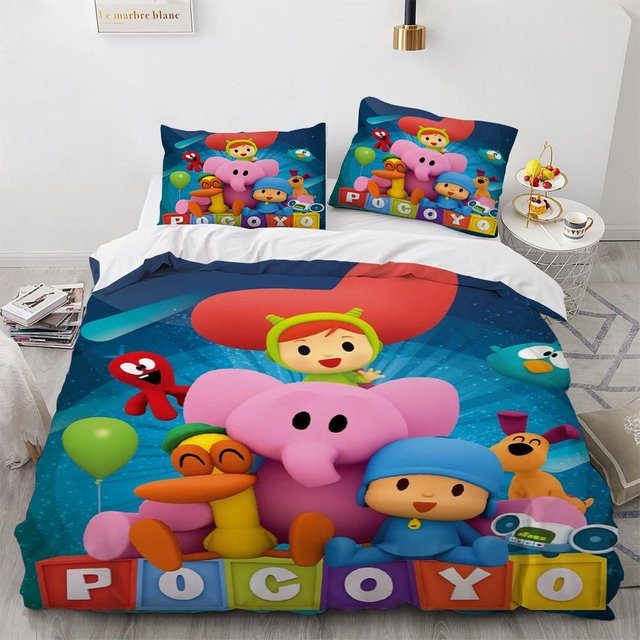 POCOYOS 3D-gedrucktes Bettwäsche-Set aus Mikrofaser mit Bettbezug und Kissenbezug, Mehrfarbig, B/H: 135 x 200 cm - Bild 1
