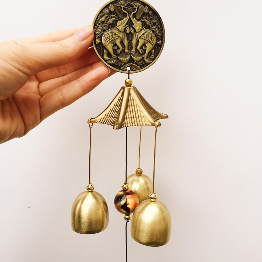 DIYelecs Vintage Windspiel Elephant aus Kupferlegierung in Gold mit Imitation Bienenwachs-Optik - Bild 3