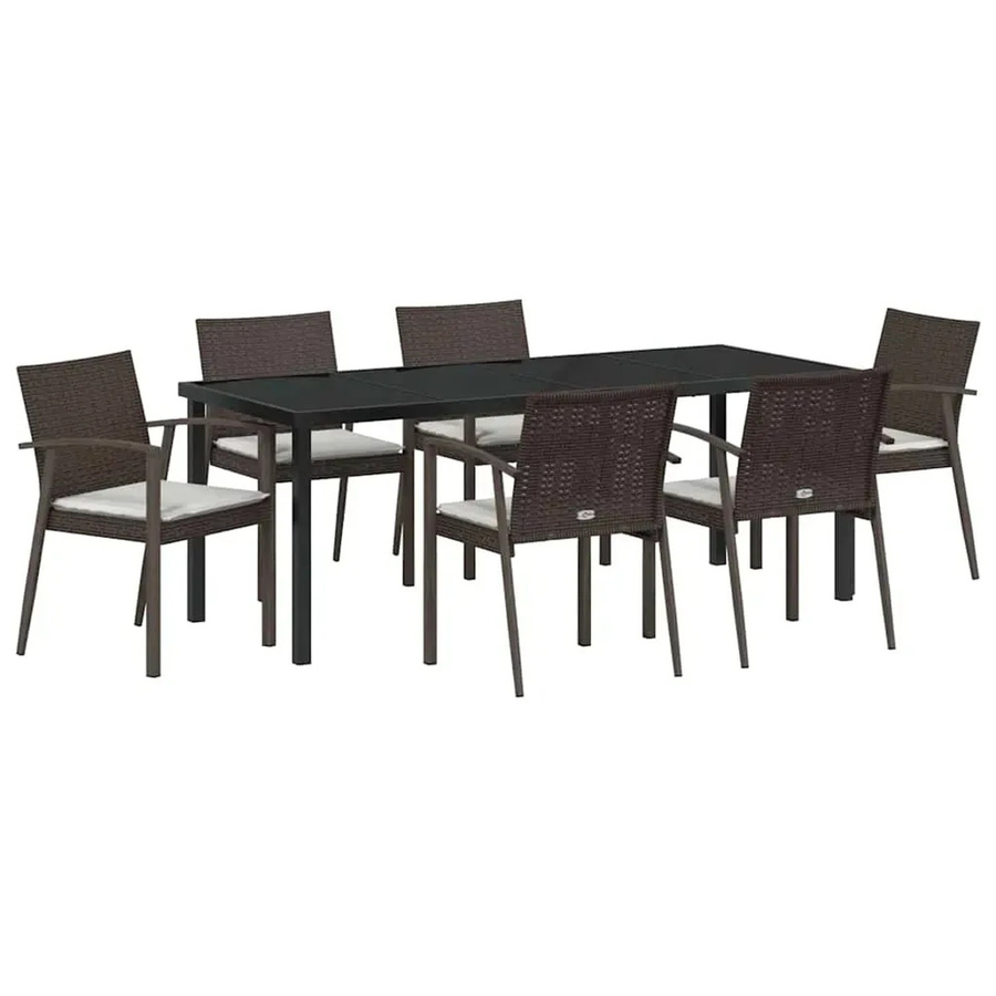 vidaXL Garten Essgruppe 7-teilig aus Poly Rattan und Stahl in Braun - Bild 2