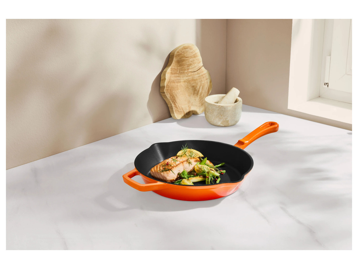 SILVERCREST Premium-Gusseisenpfanne als Grillpfanne, emailliert, Orange, Durchmesser: 28,0 cm - Bild 2