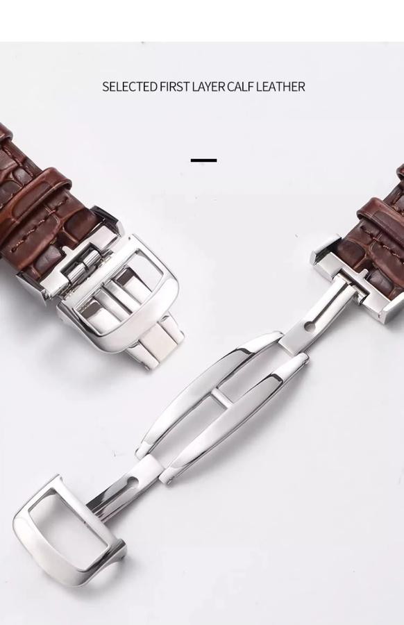 Uhrenarmband Echtleder, Faltschließe, gebogenes Ende, 20 mm, Braun-Schwarz - Bild 2