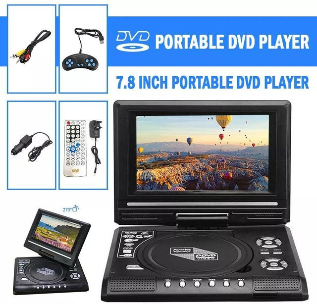 Tragbarer YAO JING DVD EVD Player mit 7,8 Zoll LCD Display, USB-Anschluss und Spielefunktion in Schwarz - Bild 1