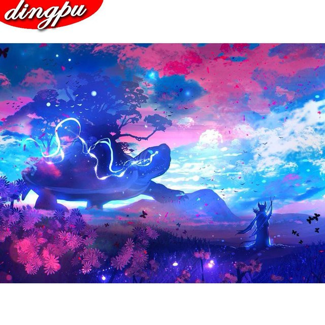 FIYO 5D-Diamantgemälde Landschaft Mosaik Stickerei in Pink und Multicolour, B/H: 20 x 30 cm - Bild 1