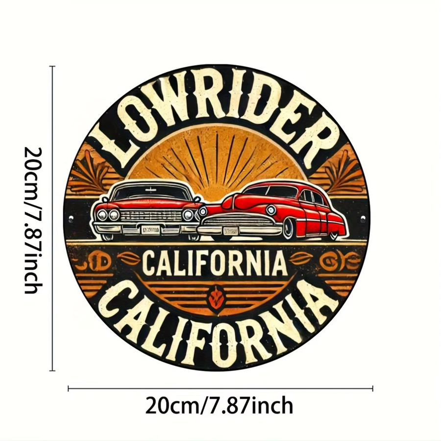 Potdemiel California Lowrider Rundes Aluminiumschild Vintage Wanddekoration Mehrfarbig Durchmesser: 20 cm - Bild 2