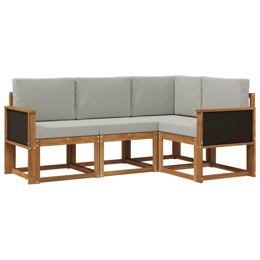 vidaXL Outdoor-Sofagarnitur in L-Form aus Massivholz-Akazie und grauem Polyester mit Sitzkissen und Rückenkissen - Bild 2