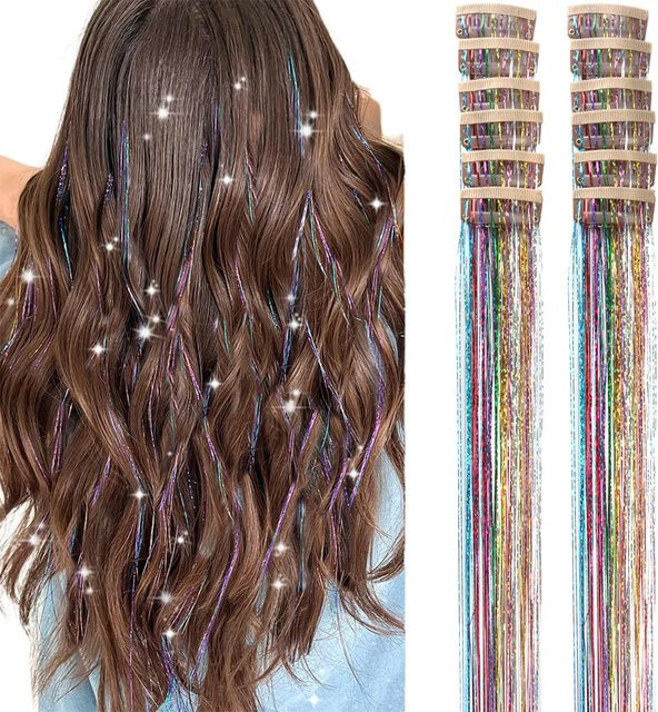Colorful Girl Haar-Glitzerstreifen zum Anklipsen, 12-teiliges Set, Damen - Bild 1
