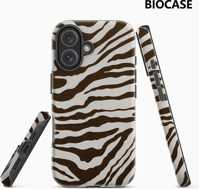 Handyhülle mit Zebrastreifen-Design in Braun und Weiß für Apple iPhone 17 16 15 14 13 12 Pro Max Plus mit doppelschichtiger Rückseite - Bild 1