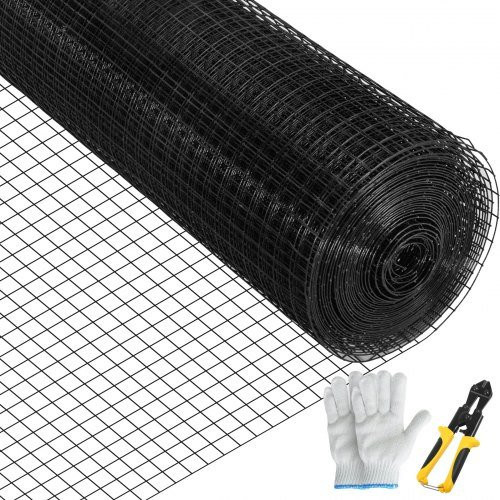 VEVOR Maschendrahtzaun aus verzinktem Stahl mit Vinylbeschichtung in Schwarz, B: 61 cm, L: 3048 cm - Bild 1