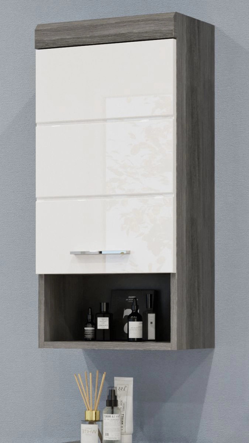 Badezimmer Hängeschrank Shawn von Inn.Furn in Weiß Hochglanz und Rauchsilber Grau B/T/H: 37 x 37 x 79 cm - Bild 1