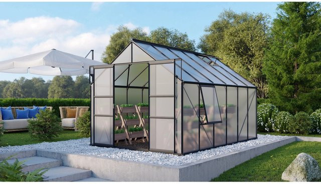 Vitavia Gewächshaus Meridian 9900 Schwarz mit Fundament und Polycarbonat-Platten - Bild 1