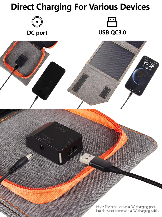 ELEGEEK Tragbares Solarpanel 15W Faltbares Solarladegerät mit USB-Ausgang in Silber/Grau für Camping und Outdoor - Bild 2